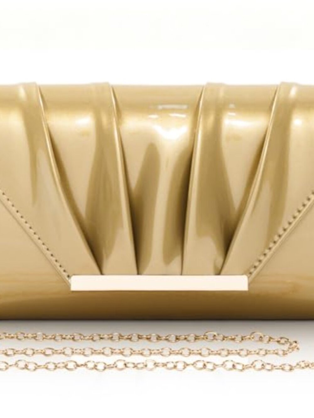 Pleated Shimmer Patent Leather Evening Clutch Envelope Bag for Wedding Prom